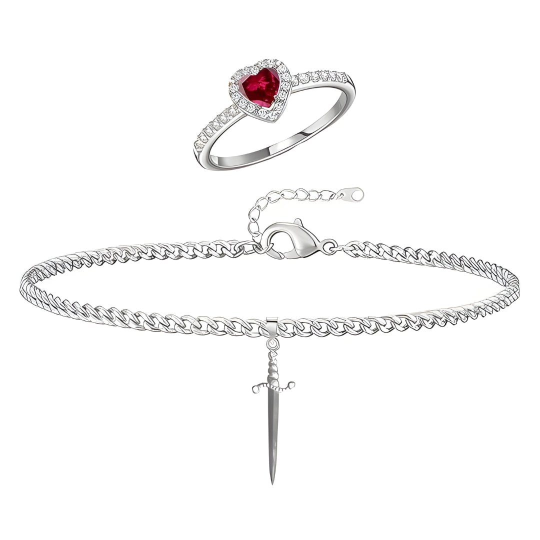 Anillo de corazón y Brasalete espada